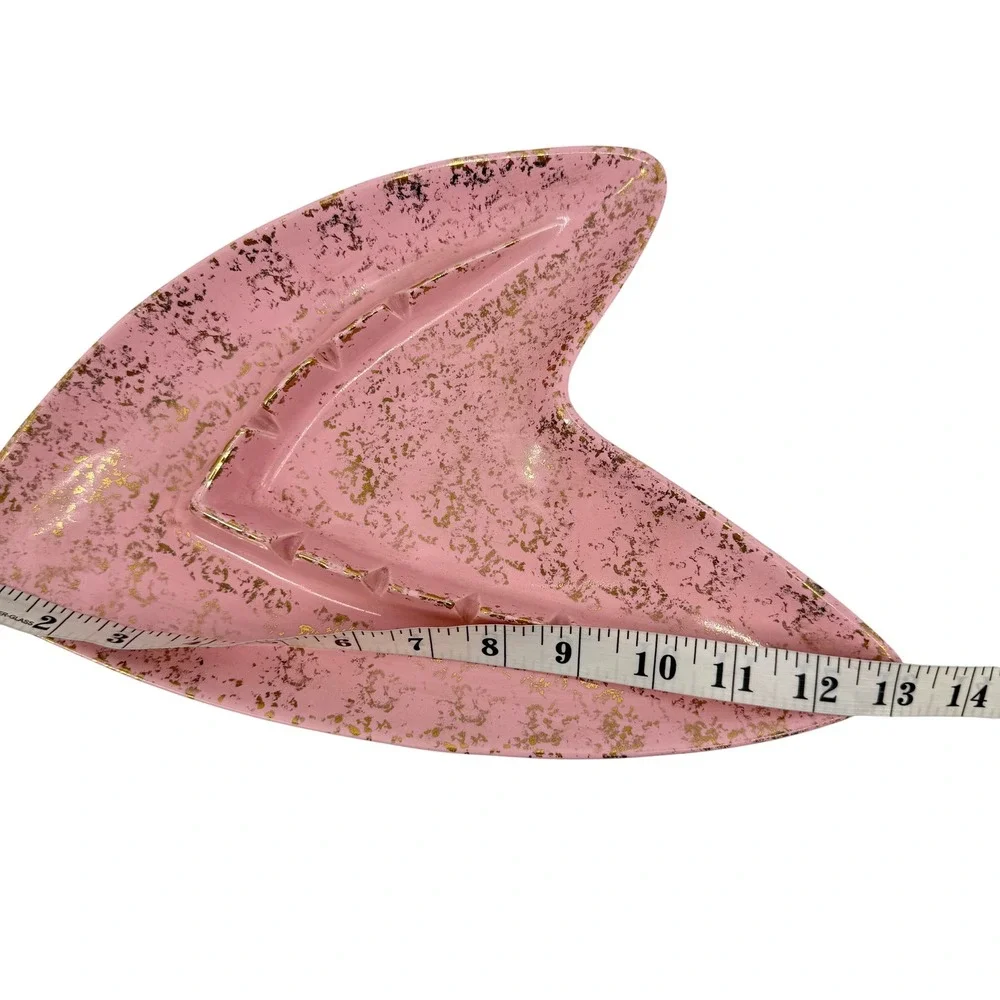 Shawnee Pottery Atomic Cosmic Pink Gold Boomerang Mid Century Ashtray